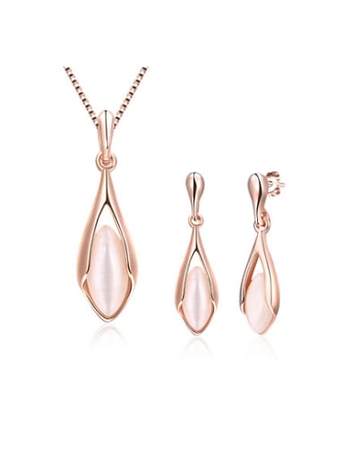 custom Elegant Rose Gold Plated Leaf Shaped Opal Two Pieces Jewelry Set