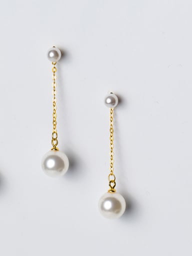 All-match Gold Plated Artificial Pearl Silver Drop Earrings