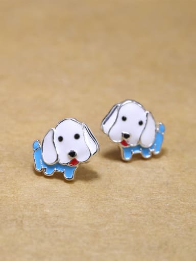925 Silver Tiny Cute Puppy Dog Glue Stud Earrings
