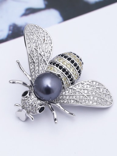 custom Personalized Cubic Zirconias Little Bee Imitation Pearl Copper Brooch