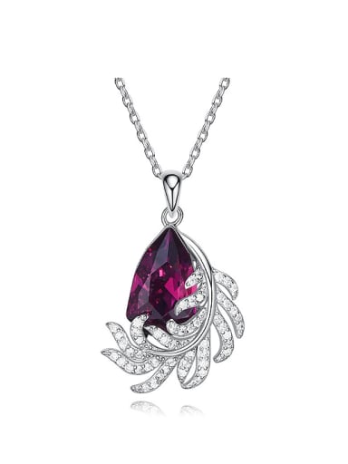 Fashion Shiny Zirconias-covered Leaf Water Drop austrian Crystal 925 Silver Pendant