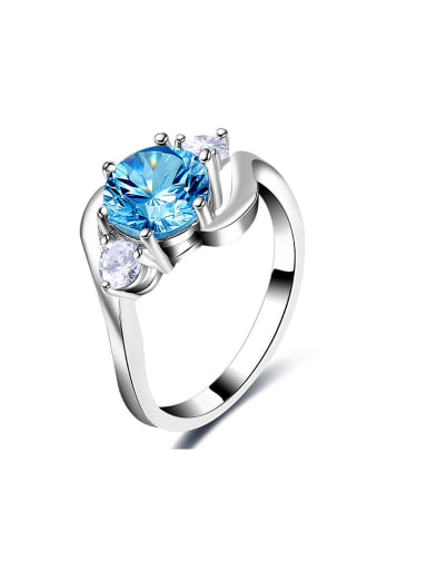 Women Blue Glass Platinum Plated Rng