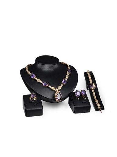 Alloy Imitation-gold Plated Fashion Artificial Gemstones Four Pieces Jewelry Set