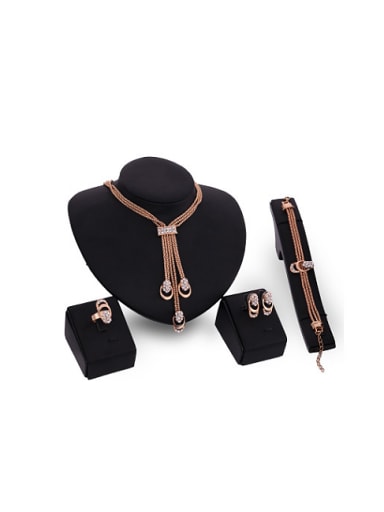 2018 Alloy Imitation-gold Plated Fashion Multi-chain CZ Four Pieces Jewelry Set