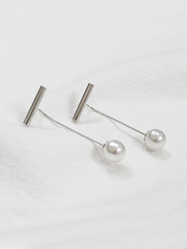 Personalized White Artificial Pearl Silver Earrings