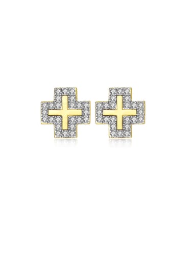 Copper With  Cubic Zirconia  Simplistic Cross Stud Earrings