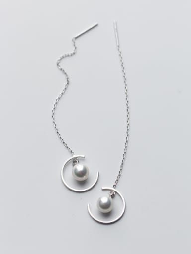 Trendy Moon Shaped S925 Silver Artificial Pearl Line Earrings