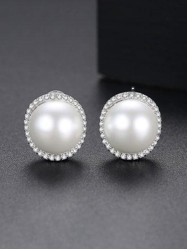 Copper With Platinum Plated class Imitation Pearl Stud Earrings