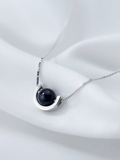 Fresh Black Round Shaped Stone S925 Silver Necklace