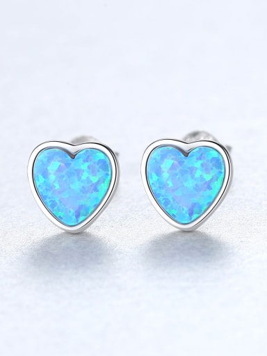Sterling Silver Compact heart shaped opal earring