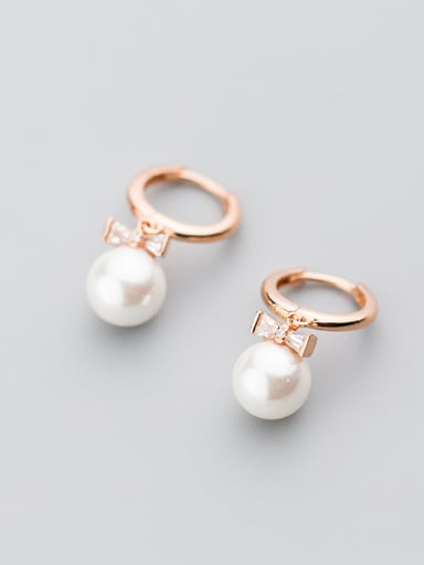 Trendy Rose Gold Plated Bowknot Shaped Pearl Clip Earrings