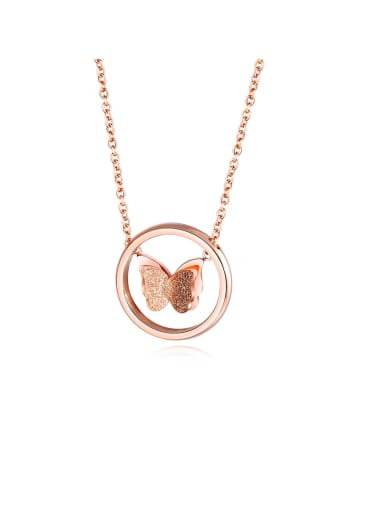 Stainless Steel With Rose Gold Plated Simplistic Hollow Round Butterfly Necklaces
