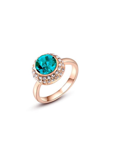 Blue Round Shaped Austria Crystal Women Ring
