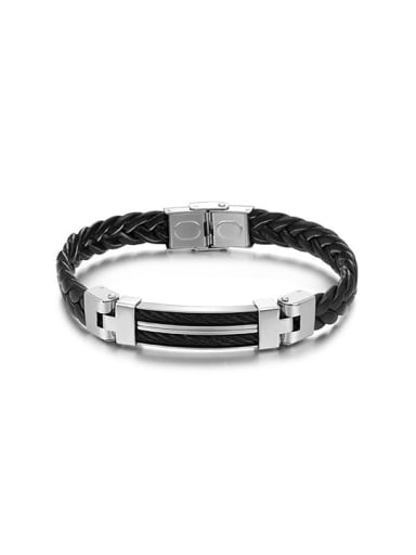 Titanium Black Woven Artificial Leather Men Bracelet