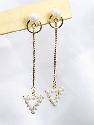 Fashion Little Freshwater Pearls Hollow Triangle 925 Silver Drop Earrings