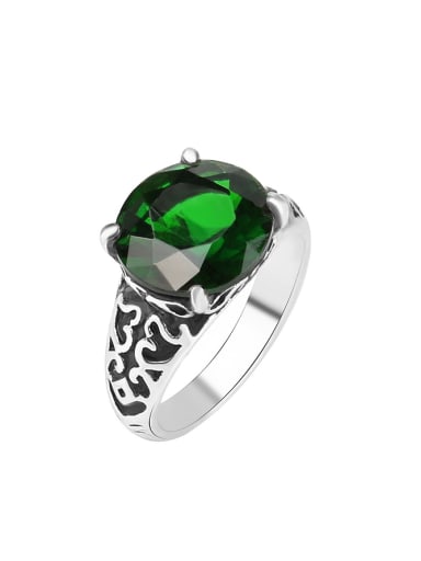 Personalized Green Crystal Antique Silver Plated Alloy Ring