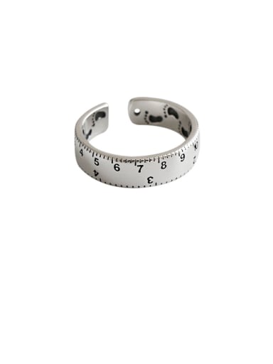 925 Sterling Silver With Platinum Plated  Retro Scale Ruler Free Size Rings