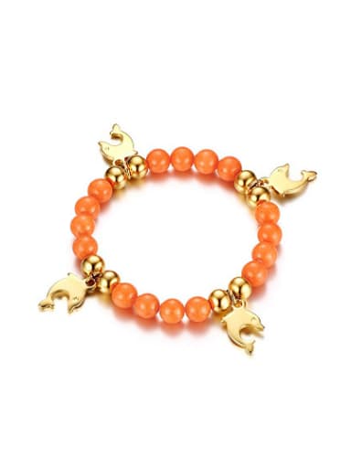 custom Fashionable Dolphin Shaped Orange Stone Titanium Bracelet