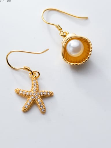 925 Sterling Silver With Starfish shell Trendy Earrings