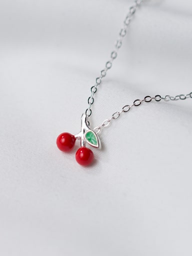 Lovely Cherry Shaped S925 Silver Glue Necklace
