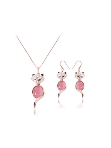 Alloy Rose Gold Plated Fashion Fox Opal Two Pieces CZ Jewelry Set