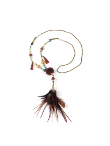 Colorful Glass Beads Feather Fashion Necklace