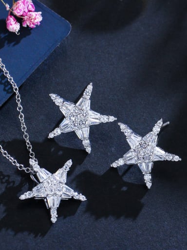 Sparkling white zircon stars simple versatile necklace  earrings set