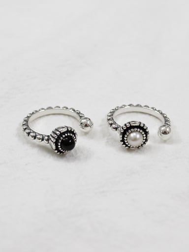 925 Sterling Silver With Silver Plated Personality old beaded edges Free Size Rings