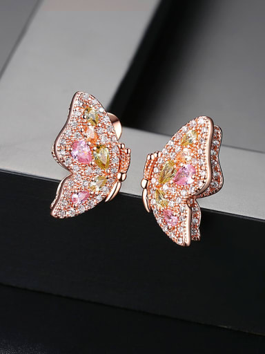 Copper With Cubic Zirconia Romantic Butterfly Friendship Earrings
