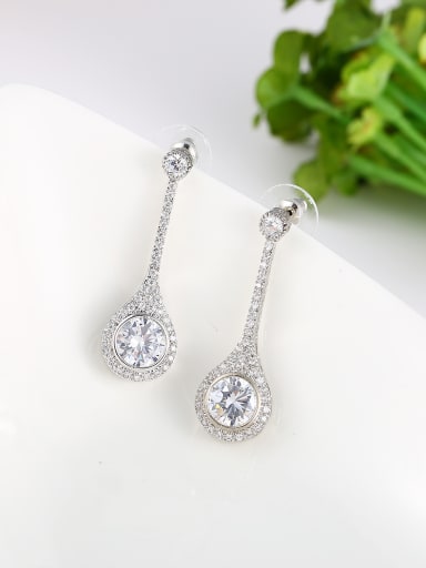 Copper Platinum Plated Zircon-covered Drop Earrings