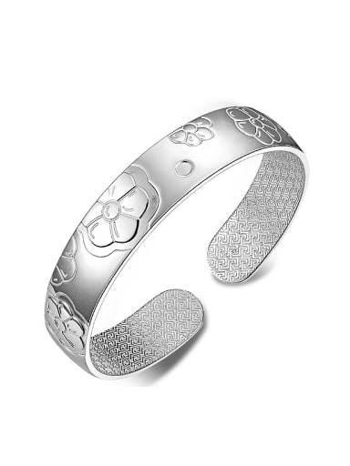 Classical Flowery Patterns-etched 999 Silver Opening Bangle