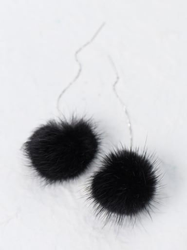 Lovely Black Ball Shaped S925 Silver Line Earrings