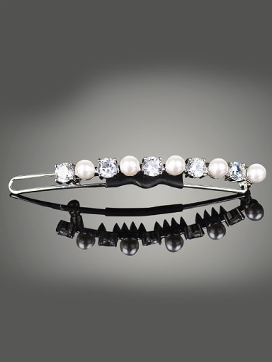 Simple Artificial Pearls White Zirconias Copper Hairpin
