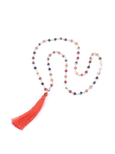 Color Agate Beads Tassel Long Necklace