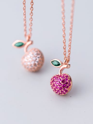 925 Sterling Silver With 18k Rose Gold Plated Cute Friut apple Necklaces