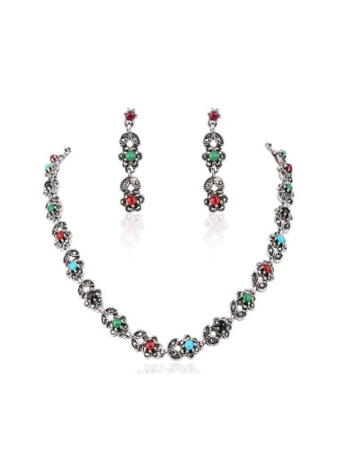 custom Bohemia Ethnic style Colorful Cubic Resin stones Alloy Two Pieces Jewelry Set
