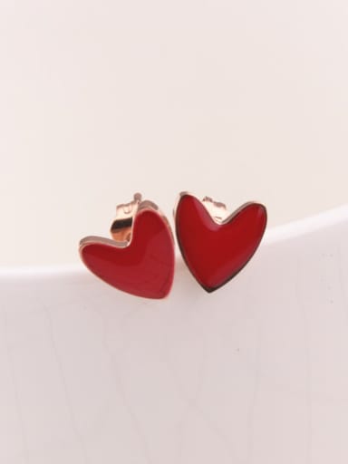 Red Enamel Heart Shaped Stud Earrings