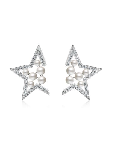 Fashion Imitation Pearls Cubic Zirconias Star Stud Earrings