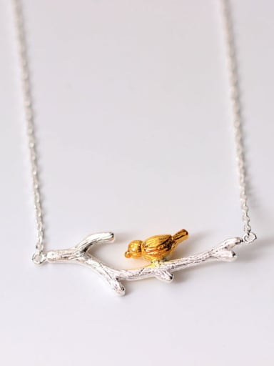 Two Color Plated Branch Bird Necklace