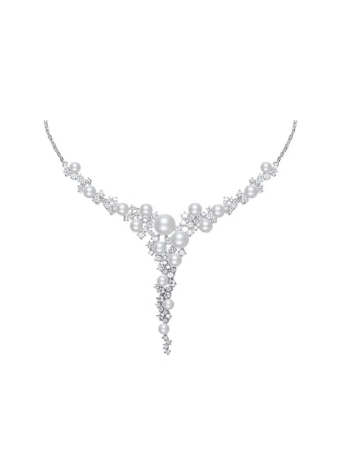 Fashion Elegant Artificial Pearls Zircon Necklace