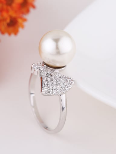 Fashion Imitation Pearl Cubic Zirconias Copper Ring