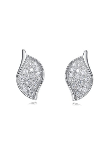 Tiny Shiny Zirconias-covered Leaf 925 Silver Stud Earrings