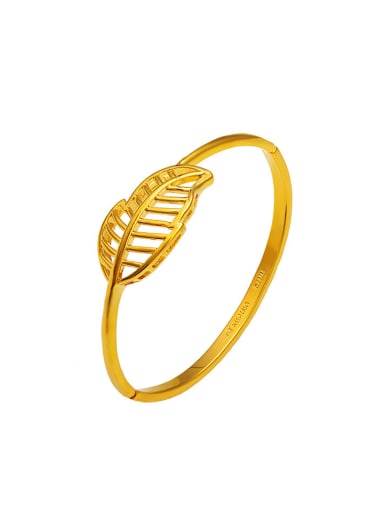 Copper Alloy Gold Plated Simple Leaf Bangle