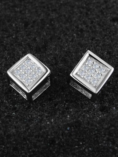 Simple Shiny Zirconias 925 Sterling Silver Cube Stud Earrings
