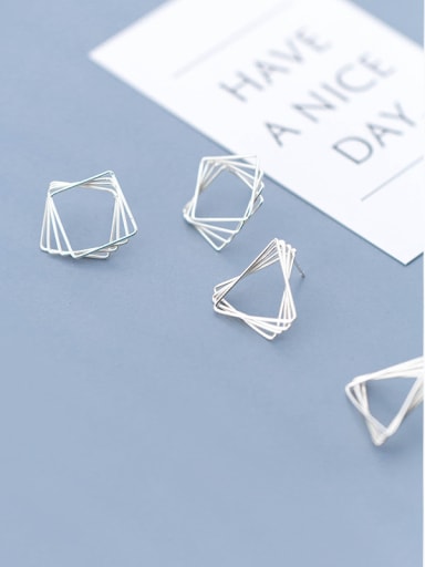 925 Sterling Silver With Silver Plated Personality Geometric Stud Earrings