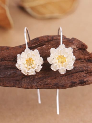 Ethnic Lotus Flower Silver hook earring