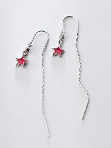 Elegant Red Star Shaped Glue Rhinestones Line Earrings