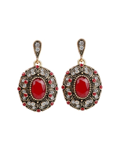 Vintage style Ruby Resin stones White Crystals Earrings
