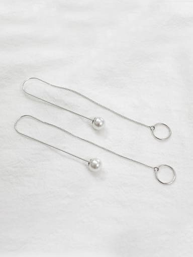 Simple White Artificial Pearl Little Hollow Round Silver Line Earrings