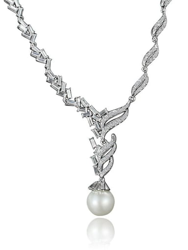All-match Leaf Shaped Zircon Artificial Pearl Necklace